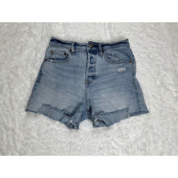 DAZE Tough Love Denim Shorts Size 26 Button Fly Distressed High Waist - Picture 1 of 5